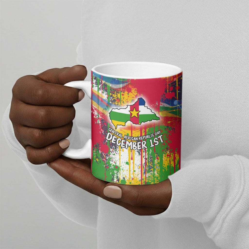 Central African Republic Day Ceramic Mug Elephant Colorful Paint Splatter Map Tropical Flowers