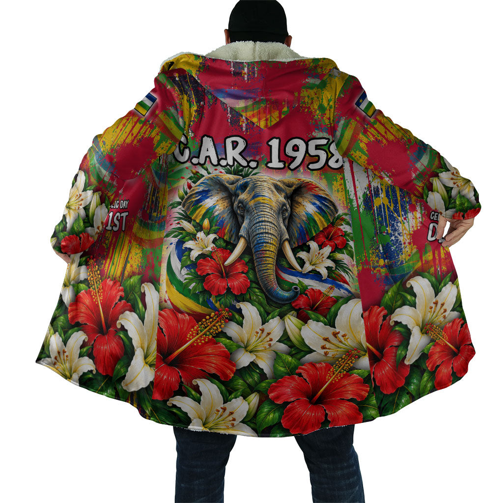 Central African Republic Day Cloak Elephant Colorful Paint Splatter Map Tropical Flowers