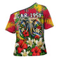 Central African Republic Day Cross Shoulder Shirt Elephant Colorful Paint Splatter Map Tropical Flowers