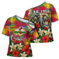 Central African Republic Day Cross Shoulder Shirt Elephant Colorful Paint Splatter Map Tropical Flowers