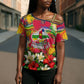Central African Republic Day Cross Shoulder Shirt Elephant Colorful Paint Splatter Map Tropical Flowers