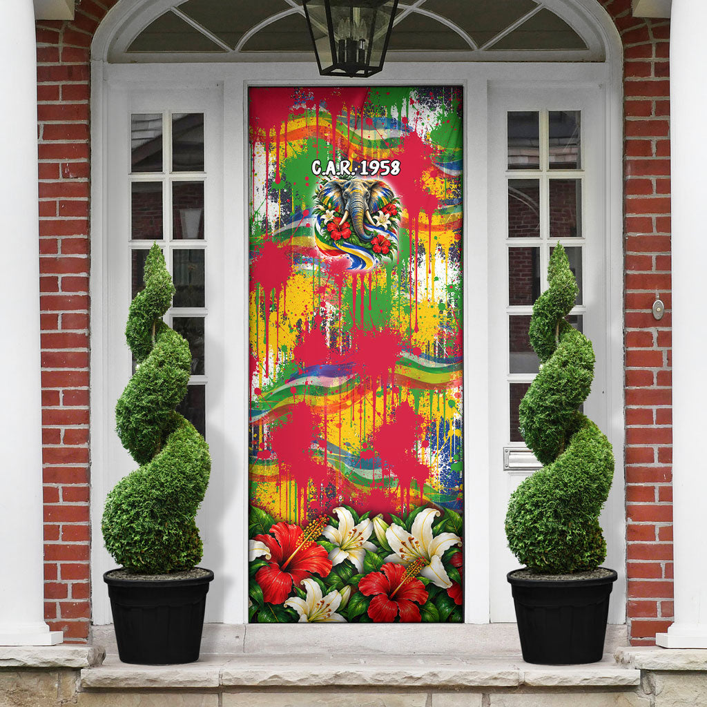 Central African Republic Day Door Cover Elephant Colorful Paint Splatter Map Tropical Flowers