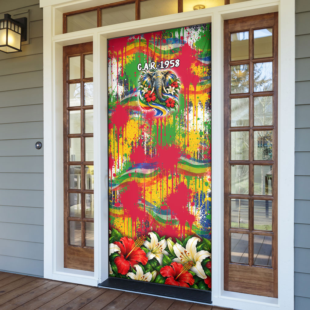 Central African Republic Day Door Cover Elephant Colorful Paint Splatter Map Tropical Flowers