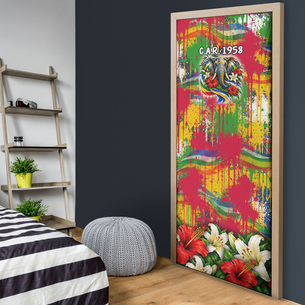 Central African Republic Day Door Cover Elephant Colorful Paint Splatter Map Tropical Flowers