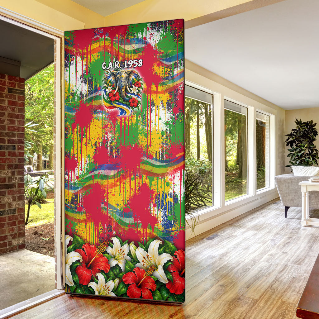Central African Republic Day Door Cover Elephant Colorful Paint Splatter Map Tropical Flowers
