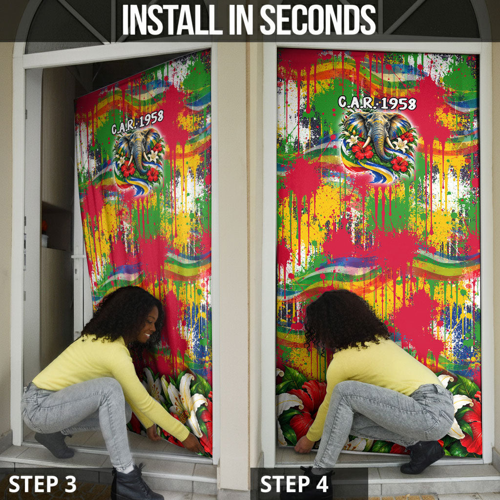 Central African Republic Day Door Cover Elephant Colorful Paint Splatter Map Tropical Flowers