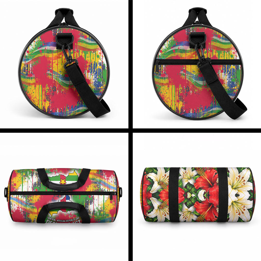 Central African Republic Day Duffle Bag Elephant Colorful Paint Splatter Map Tropical Flowers