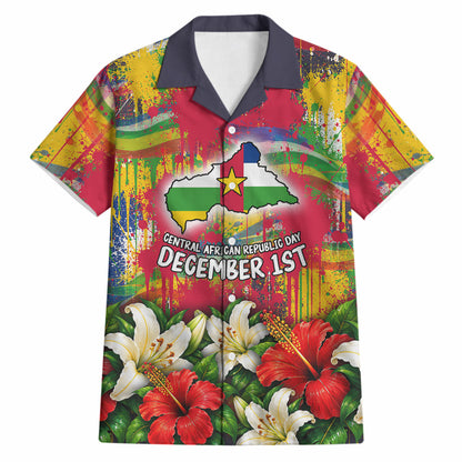 Central African Republic Day Hawaiian Shirt Elephant Colorful Paint Splatter Map Tropical Flowers