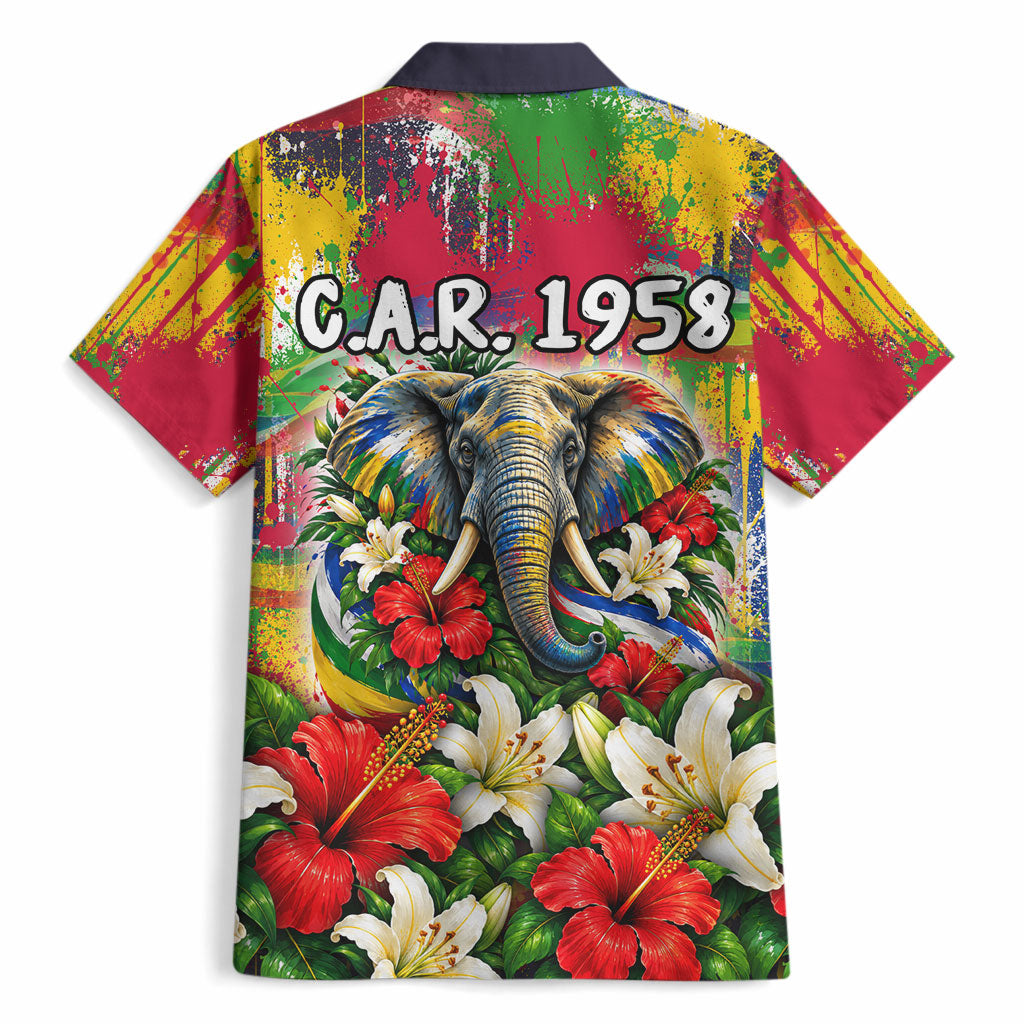 Central African Republic Day Hawaiian Shirt Elephant Colorful Paint Splatter Map Tropical Flowers