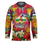 Central African Republic Day Hockey Jersey Elephant Colorful Paint Splatter Map Tropical Flowers