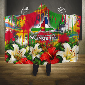 Central African Republic Day Hooded Blanket Elephant Colorful Paint Splatter Map Tropical Flowers