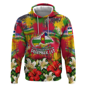 Central African Republic Day Hoodie Elephant Colorful Paint Splatter Map Tropical Flowers