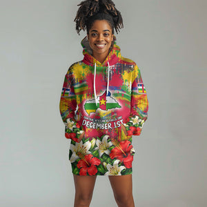 Central African Republic Day Hoodie Dress Elephant Colorful Paint Splatter Map Tropical Flowers