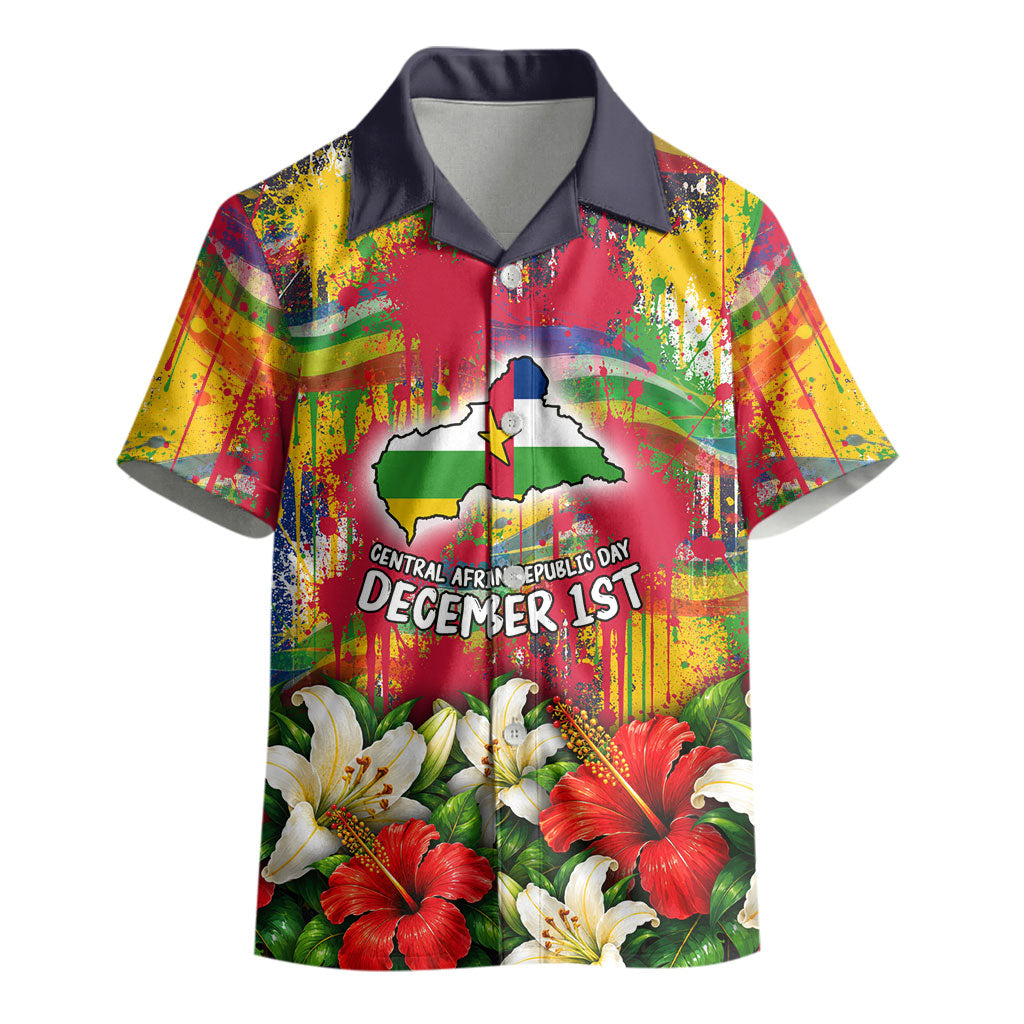Central African Republic Day Kid Hawaiian Shirt Elephant Colorful Paint Splatter Map Tropical Flowers