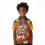 Central African Republic Day Kid Polo Shirt Elephant Colorful Paint Splatter Map Tropical Flowers