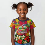 Central African Republic Day Kid T shirt Elephant Colorful Paint Splatter Map Tropical Flowers