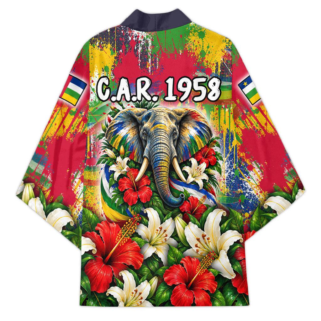 Central African Republic Day Kimono Elephant Colorful Paint Splatter Map Tropical Flowers