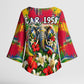 Central African Republic Day Kimono Sleeve Blouse Elephant Colorful Paint Splatter Map Tropical Flowers