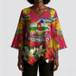 Central African Republic Day Kimono Sleeve Blouse Elephant Colorful Paint Splatter Map Tropical Flowers