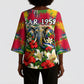 Central African Republic Day Kimono Sleeve Blouse Elephant Colorful Paint Splatter Map Tropical Flowers