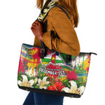 Central African Republic Day Leather Tote Bag Elephant Colorful Paint Splatter Map Tropical Flowers