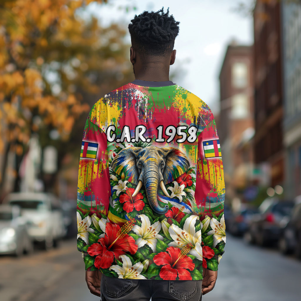 Central African Republic Day Long Sleeve Shirt Elephant Colorful Paint Splatter Map Tropical Flowers