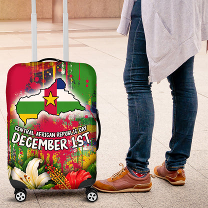 Central African Republic Day Luggage Cover Elephant Colorful Paint Splatter Map Tropical Flowers