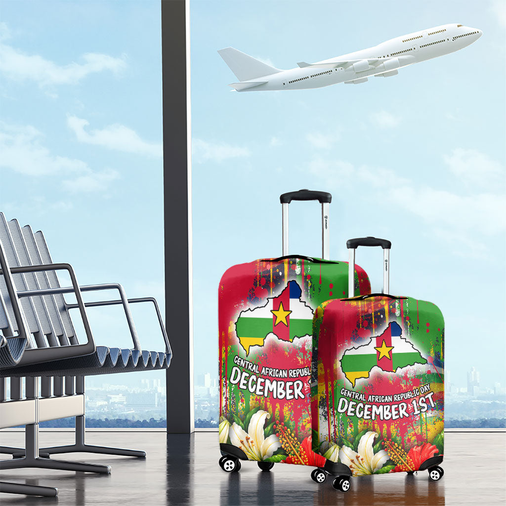 Central African Republic Day Luggage Cover Elephant Colorful Paint Splatter Map Tropical Flowers