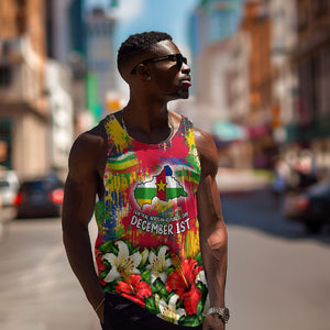 Central African Republic Day Men Tank Top Elephant Colorful Paint Splatter Map Tropical Flowers