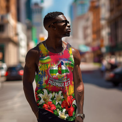 Central African Republic Day Men Tank Top Elephant Colorful Paint Splatter Map Tropical Flowers