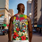 Central African Republic Day Men Tank Top Elephant Colorful Paint Splatter Map Tropical Flowers