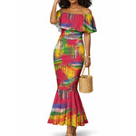 Central African Republic Day Mermaid Dress Elephant Colorful Paint Splatter Map Tropical Flowers