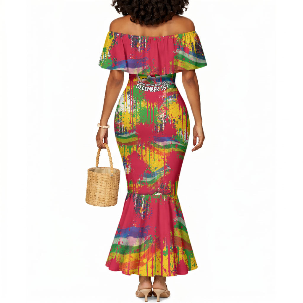 Central African Republic Day Mermaid Dress Elephant Colorful Paint Splatter Map Tropical Flowers