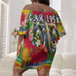 Central African Republic Day Off Shoulder Short Dress Elephant Colorful Paint Splatter Map Tropical Flowers