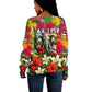 Central African Republic Day Off Shoulder Sweater Elephant Colorful Paint Splatter Map Tropical Flowers