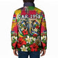 Central African Republic Day Padded Jacket Elephant Colorful Paint Splatter Map Tropical Flowers