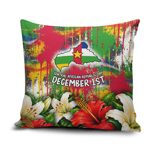 Central African Republic Day Pillow Cover Elephant Colorful Paint Splatter Map Tropical Flowers