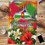 Central African Republic Day Puzzle Elephant Colorful Paint Splatter Map Tropical Flowers
