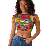Central African Republic Day Raglan Cropped T shirt Elephant Colorful Paint Splatter Map Tropical Flowers