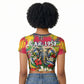 Central African Republic Day Raglan Cropped T shirt Elephant Colorful Paint Splatter Map Tropical Flowers