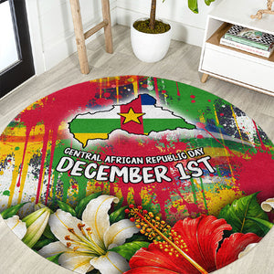 Central African Republic Day Round Carpet Elephant Colorful Paint Splatter Map Tropical Flowers