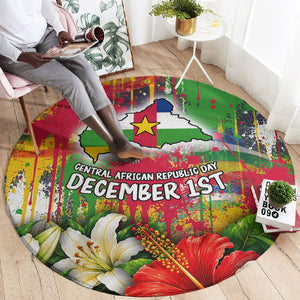 Central African Republic Day Round Carpet Elephant Colorful Paint Splatter Map Tropical Flowers