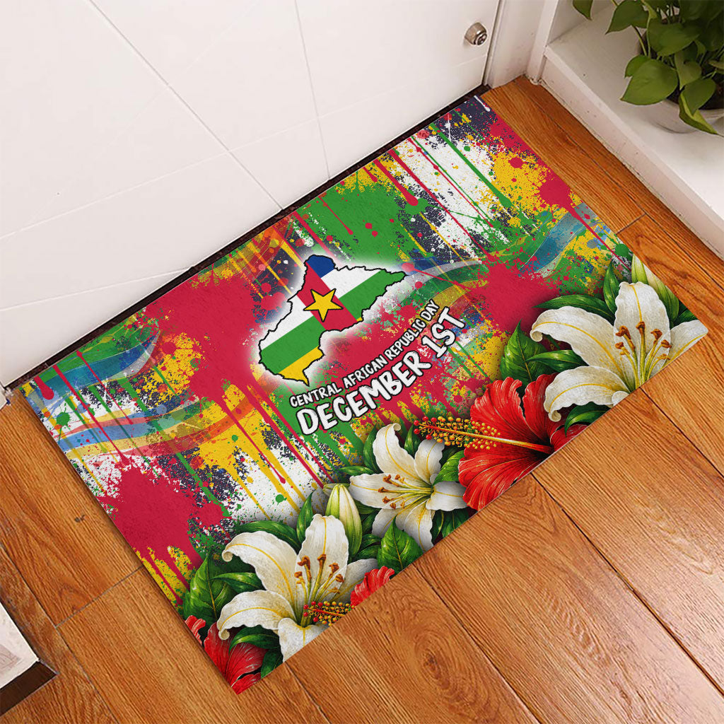 Central African Republic Day Rubber Doormat Elephant Colorful Paint Splatter Map Tropical Flowers