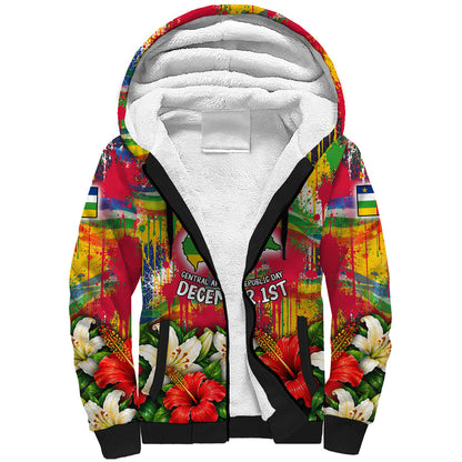 Central African Republic Day Sherpa Hoodie Elephant Colorful Paint Splatter Map Tropical Flowers