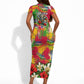Central African Republic Day Short Sleeve Bodycon Dress Elephant Colorful Paint Splatter Map Tropical Flowers