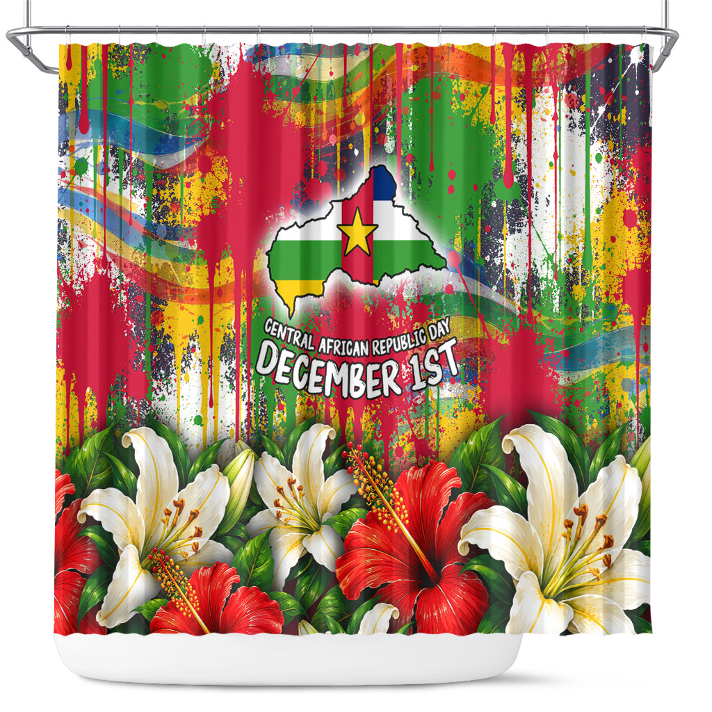 Central African Republic Day Shower Curtain Elephant Colorful Paint Splatter Map Tropical Flowers