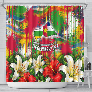 Central African Republic Day Shower Curtain Elephant Colorful Paint Splatter Map Tropical Flowers