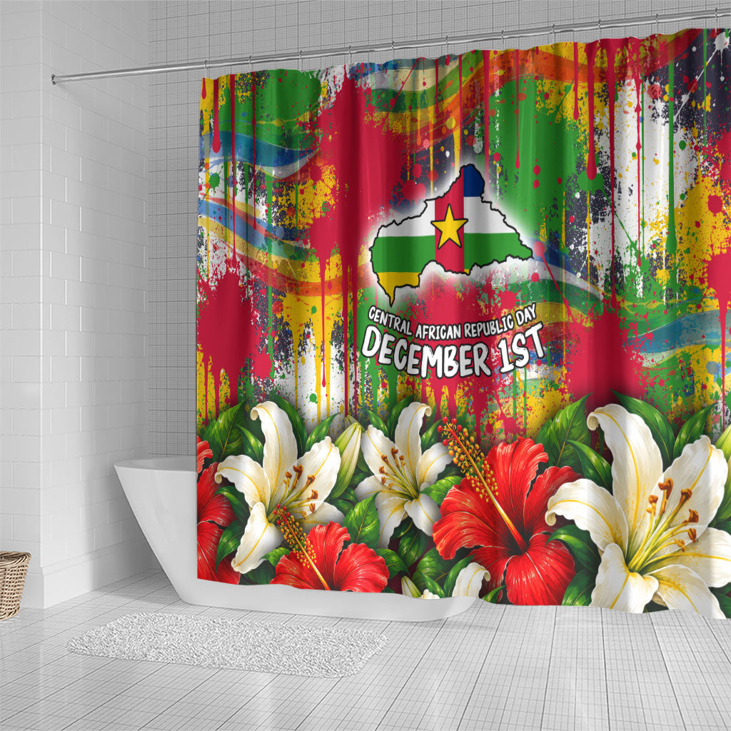 Central African Republic Day Shower Curtain Elephant Colorful Paint Splatter Map Tropical Flowers
