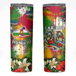 Central African Republic Day Skinny Tumbler Elephant Colorful Paint Splatter Map Tropical Flowers