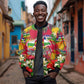 Central African Republic Day Sleeve Zip Bomber Jacket Elephant Colorful Paint Splatter Map Tropical Flowers